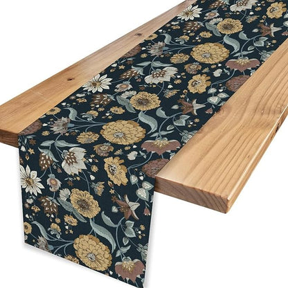 Boho Floral Table Runner, Vintage Traditional Farmhouse Boho Floral Linen Coffee Table Center Decor for Family Kitchen Farmhouse Holiday Party Table Decorations Indoor Outdoor 13x36 inch