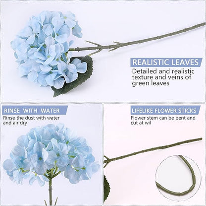 4 Pcs Long Stem Big Size Artificial Hydrangea Flowers for Home Wedding Decor, Party Centerpieces, Office Decoration,Shower (Sky Blue)