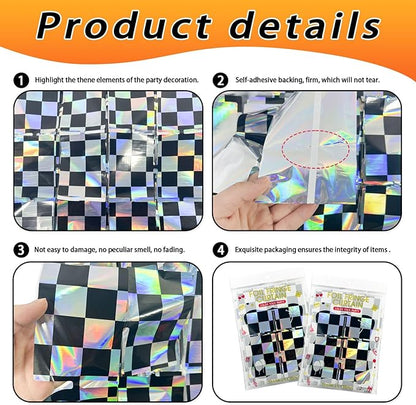 Iridescent Race Car Foil Fringe Curtains Backdrop Racing Party Supplies 2 Pack 3.28 x 6.56 Ft Race Car Theme Background for Kids Boy Birthday Baby Shower Party Decorations
