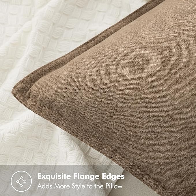 MIULEE Decorative Linen Euro Sham Pillow Covers 26x26 Khaki Boho Farmhouse Neutral Winter Couch Throw Pillows for Bed Pack of 2 Accent Modern Pillowcase Sofa Livingroom Home Decor