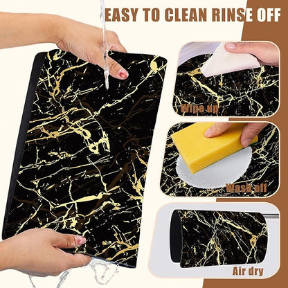 Dish Drying Mat Black and Gold Marble Coffee Bar Mat for Countertop - Absorbent, Rubber Backed, Hide Stain Dish Drainer Rack - Coffee Maker Pot Dining Room Decoration 15.7 x 23.6 Inch