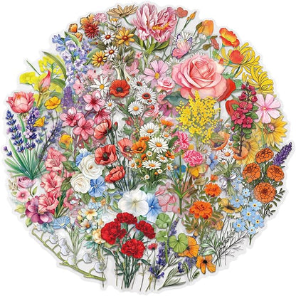 60 Pcs Watercolor Flower Sticker, Self-Adhesive Flowers Stickers Transparent Waterproof PET Floral Decals for Journaling, Scrapbooking, Laptop, Guitar, Water Bottle, Phone Case Aesthetic Decoration
