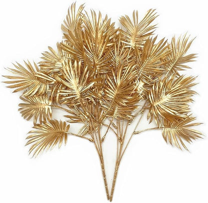 Fake Plants Christmas Decorations Gold Bouquet, PASYOU Artificial Flowers Plastic Shrubs Grass Leaves Indoor Outdoor Home Garden Party Hotel Verandah Wedding Event Faux DIY Table Decor - Golden 2 Pack