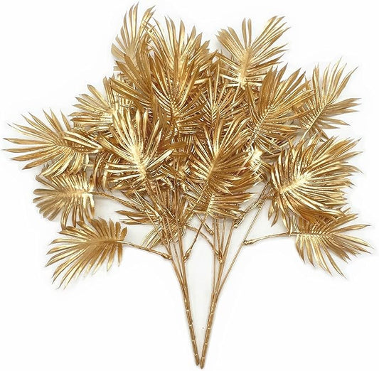 Fake Plants Christmas Decorations Gold Bouquet, PASYOU Artificial Flowers Plastic Shrubs Grass Leaves Indoor Outdoor Home Garden Party Hotel Verandah Wedding Event Faux DIY Table Decor - Golden 2 Pack