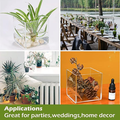Kamehame Clear Vase 2 Pcs Acrylic Vase, 4''x4''x4'' Succulent Pots Planters, Square Cube Vases for Centerpieces, Flower Vase for Home Office Wedding Floral Decor, KA22001
