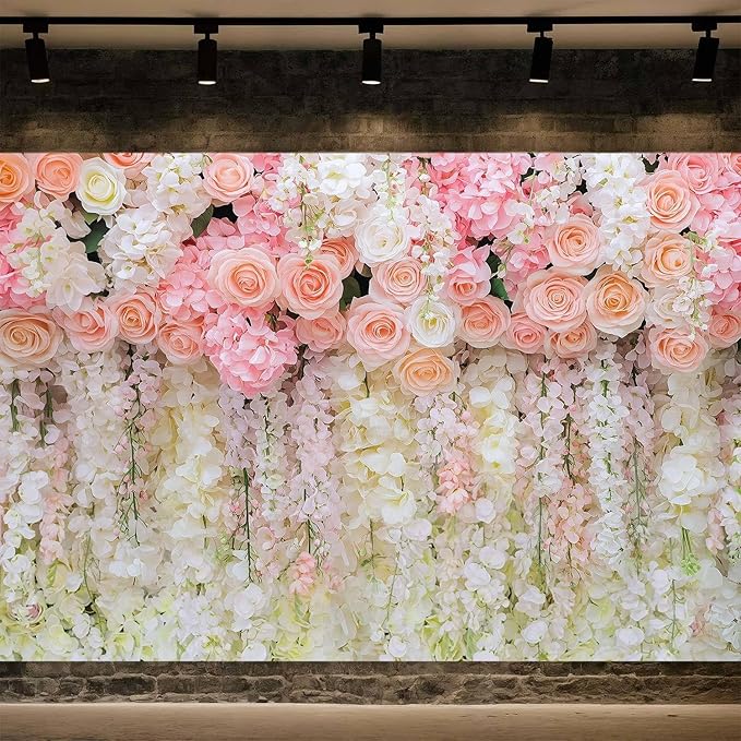 5x4ft Pink Rose Flower Wedding Photography Backdrop Spring Floral Photography Backdrop Valentine's Day Mother's Day Girl Birthday Baby Shower Wedding Bridal Party Banner Photo Booth Props Background