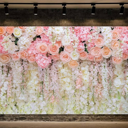 5x3ft Pink Rose Flower Wedding Photography Backdrop Spring Floral Photography Backdrop Valentine's Day Mother's Day Girl Birthday Baby Shower Wedding Bridal Party Banner Photo Booth Props Background