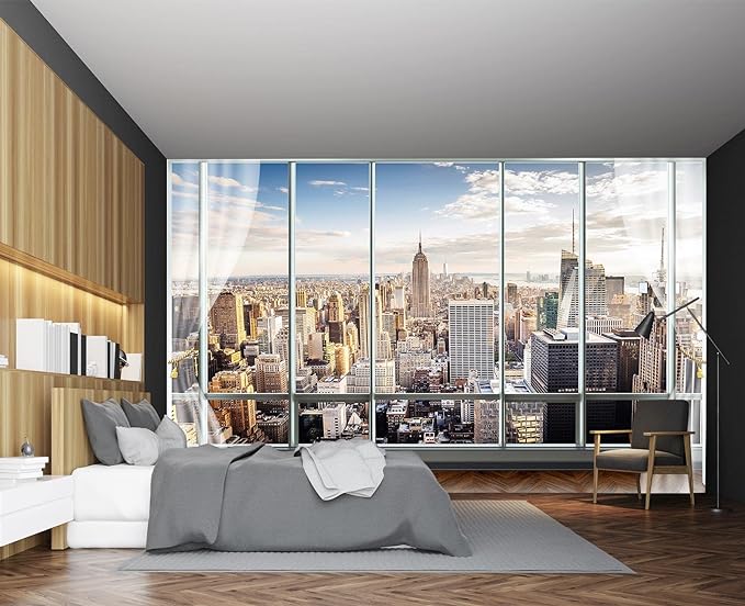 Cliouar-3d Window Building Bedroom Living Room Mural Wallpaper 158" x 110"(Not Self-Adhesive)