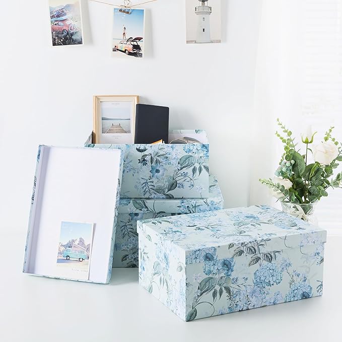 Soul & Lane Decorative Cardboard Storage Boxes with Lids for Home Decor and Organization, Set of 3 Large Keepsake Boxes for Memories & Gifts, Nesting Floral Photo Storage Containers, Springtime Joy