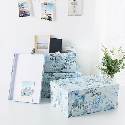 Soul & Lane Decorative Cardboard Storage Boxes with Lids for Home Decor and Organization, Set of 3 Large Keepsake Boxes for Memories & Gifts, Nesting Floral Photo Storage Containers, Springtime Joy