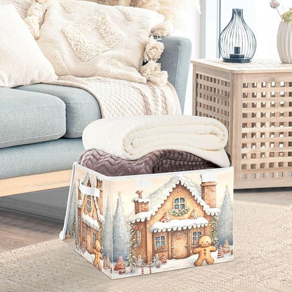 senya Christmas Baskets Collapsible Storage Bins with Lids, Christmas Snow Gingerbread Man Storage Boxes Clothes Baskets for Organizing, B06D22020