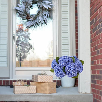 4 Pcs 20 '' Real Touch Hydrangeas Royal Blue Artificial Hydrangeas Flowers Faux Latex Hydrangea for Kitchen Living Room Porch Home Decor Baby Shower Party Wedding Xmas Table Centerpiece