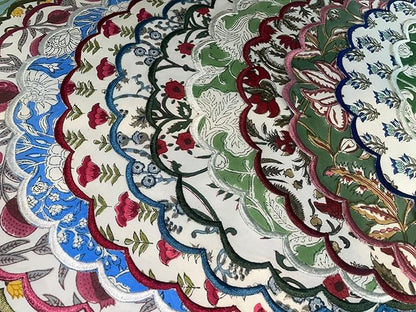 Ridhi Mix Bo-ho Round Place Mat Double Layer Floral Cotton Washable Placemats 15" Round Embroidery Block Print Table Mat Pack of 4-15 Inch Round