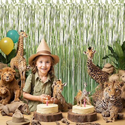 GOER 3.2 ft x 8.2 ft Metallic Tinsel Foil Fringe Curtains Party Photo Backdrop Party Streamers for Birthday,Graduation,New Year Eve Decorations Wedding Decor (5 Pcs,Sage Green)