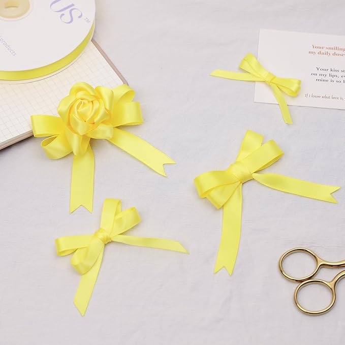 Lemon Yellow Satin Ribbon, Double Faced 3/8 Inch X 25 Yards Lemon Yellow Ribbon, Premium Satin Ribbon for Gift Wrapping, Crafts, Hair Bow Making, Sewing, Flower Bouquet, Wedding Party Decor