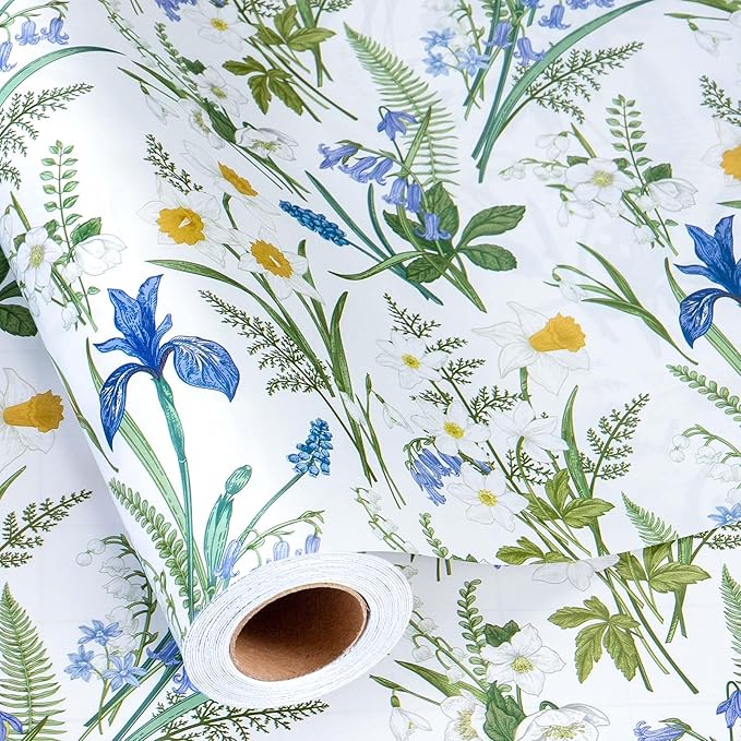 MAYPLUSS Floral Wrapping Paper Roll for Girl- 17 Inch X 16.5 Feet - Elegant Wild Flower Gift Wrap Paper for Bridal Shower, Wedding, Engagement, Birthdays