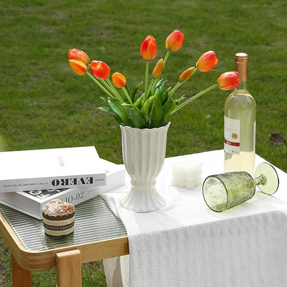 15PCS Artificial Tulips Real Touch Orange Faux Latex Flowers Lifelike Fake Tulip Bouquet Flowers Arrangements for Wedding Home Kitchen Garden Table Party Decoration