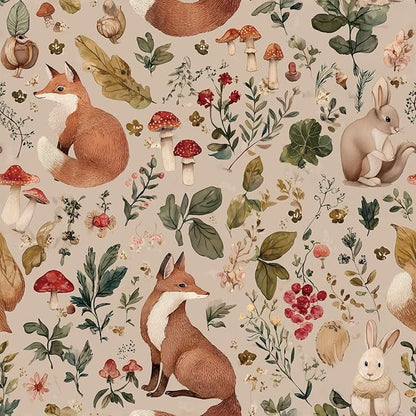 Animal Peel and Stick Contact Paper Moody Fox Rabbit Mushroom Botanical Leaf Removable Wallpaper 17.7" x 236.22" Wall Paper Watercolor Self Adhesive for classroom Bedroom laundry room bathroom