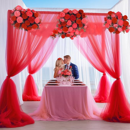 10x10 Red Tulle Backdrop Curtains for Parties, Sheer Backdrop Curtain Wedding Photo Background Drapes for Baby Shower Photography Birthday Party