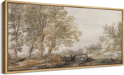 SIGNFORD Extra Large Framed Canvas Print Wall Art Classical Forest Sketch Vintage Style Tree Illustrations Modern Art Relax/Calm Warm for Living Room, Bedroom, Office - 60"x30"