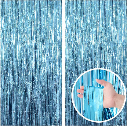 2 Pack Blue Backdrop Curtain Tinsel Streamers Ocean Themed Decor Birthday Party Decorations Foil Fringe Backdrop Graduation Baby Shower Bachelorette Winter Party Decorations Supplies
