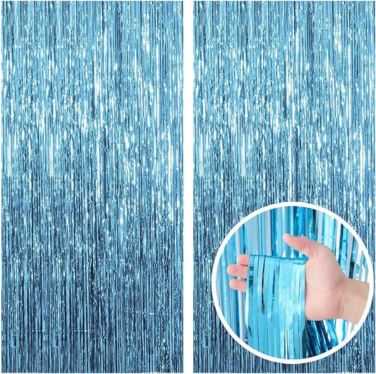 2 Pack Blue Backdrop Curtain Tinsel Streamers Ocean Themed Decor Birthday Party Decorations Foil Fringe Backdrop Graduation Baby Shower Bachelorette Winter Party Decorations Supplies