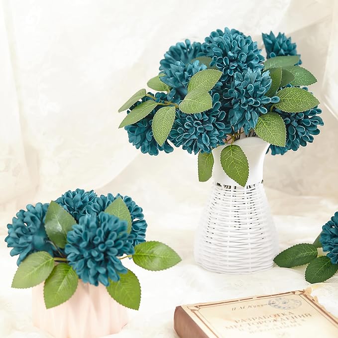 Artificial Flowers, 100pcs Rose for DIY Wedding Bouquets Centerpieces Arrangements, Dark Teal Dahlia Flowers with Stem Bridal Shower Party Home Decorations