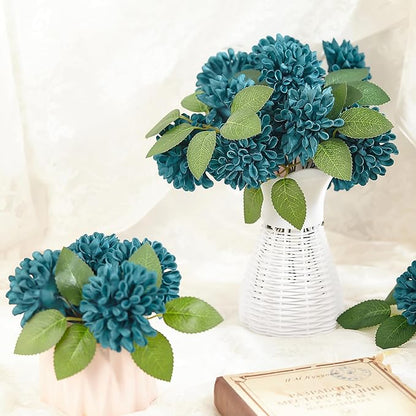 Artificial Flowers, 100pcs Dark Teal Artificial Rose for DIY Wedding Bouquets Centerpieces Arrangements, Dark Teal and Dahlia Flowers with Stem for Bridal Shower Party Home Decorations