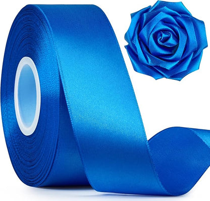 1-1/2 Inch Wide Royal Blue Satin Ribbon, 50 Yards Solid Polyester Fabric Ribbon for Roses Making, Gift Wrapping, Christmas, Wedding Decorations, Crafts, Bows