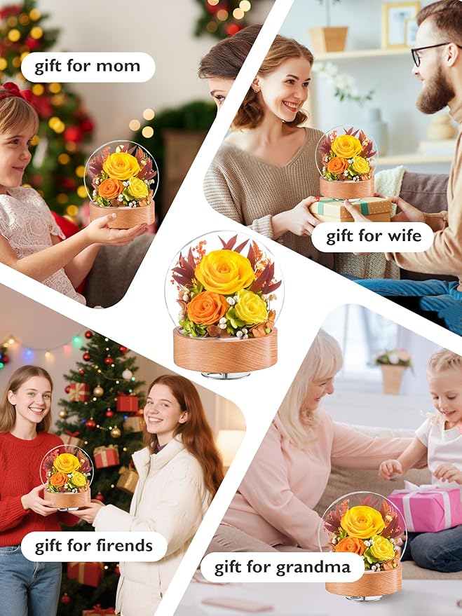 Eterfield Flowers for Delivery Prime, Christmas Preserved Roses Gifts for Women - Forever Flower in Glass Dome Birthday Gifts for Mom Wife Grandma Her Valentine’s Day (Yellow, Sphere)