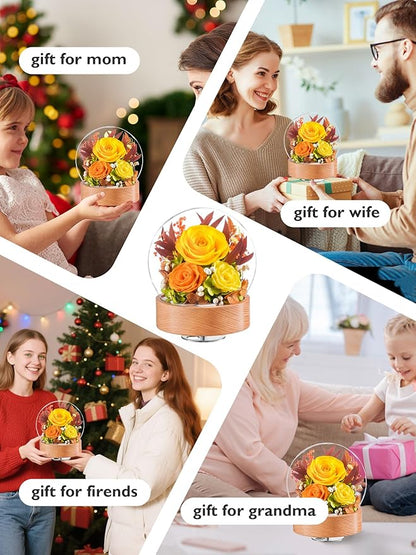 Eterfield Flowers for Delivery Prime, Christmas Preserved Roses Gifts for Women - Forever Flower in Glass Dome Birthday Gifts for Mom Wife Grandma Her Valentine’s Day (Yellow, Sphere)