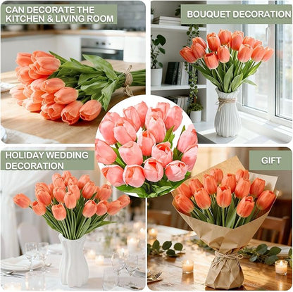 Artificial Flowers Mother's Day Easter Valentine's Day Gifts, Artificial Flowers Fake Tulips Flowers Home Kitchen Wedding Table Decorations a Bunch of 20 Coral Tulips