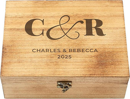 Let's Make Memories Personalized Wooden Keepsake Box With Hinged Lid - Wood Memento Box - Decorative Storage - Home Decor - For Couples, Wedding, Newlyweds - Laser Engraved - Initials & Message