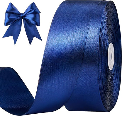 1-1/2 Inches 100 Yards Dark Blue Satin Ribbon, Solid Fabric Ribbon Roll for Flower Bouquets, Gift Wrapping, Wedding, Handmade Crafts