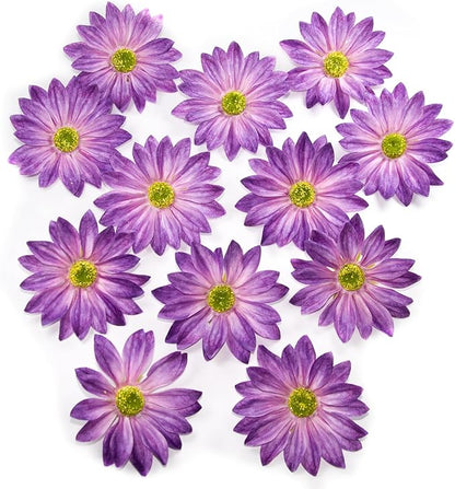 Fabric Daisy Flower Head in Bulk 12 Pcs, Purple Flowers Artificial Daisy Flower Heads for Crafts, 3.5 Inch Faux Flowers Silk Daisy Flower Heads for Hats, Costume, Home Wedding, Christmas