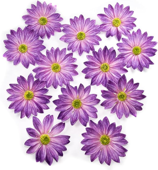 Fabric Daisy Flower Head in Bulk 12 Pcs, Purple Flowers Artificial Daisy Flower Heads for Crafts, 3.5 Inch Faux Flowers Silk Daisy Flower Heads for Hats, Costume, Home Wedding, Christmas