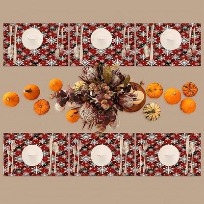 Christmas Xmas Waffle Art Snowflake Placemats Set of 4 PVC Vinyl Non Slip Table Mats Heat Resistant Place Mats Washable Wipeable Dining Table Mat for Kitchen Decor Party Indoor Outdoor Decorative Gift