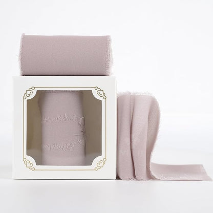 MEEDEE Dusty Rose Chiffon Ribbon 3 Inch Fringe Ribbons Pink Chiffon Silk Frayed Edge Ribbon Wide Chiffon Ribbons for Crafts, Flower Bouquet, Wedding Favors Wrapping (2 Rolls 10 Yards)
