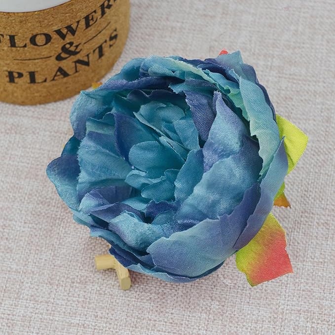 FagusHome 25 Pcs Silk Peony Artificial Flower Heads 4 inch Fake Peony Flowers Heads with Stems Artificial Peony Flower Heads in Bulk Wholesale for Wedding Home Decor (Dark Blue)