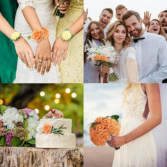 JOYLEX Artificial Flowers Orange Realistic Roses, 50pcs Real Looking Fake Roses with Stem for DIY Wedding Bouquets Centerpieces Bridal Shower Party Home Romantic Decorations (50pcs, Orange)