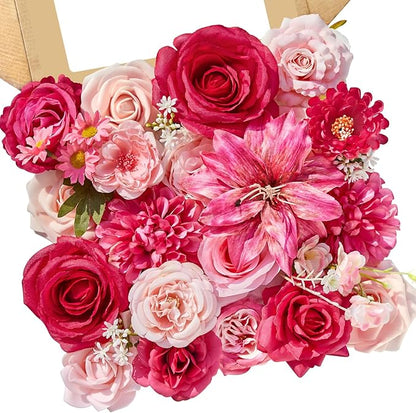 Serwalin Artificial Hot Pink & Magenta Flowers, Fuchsia Silk Fake Flowers, Pastel Pink Faux Flowers for Wedding Bouquet, Table Centerpieces, Home Decor