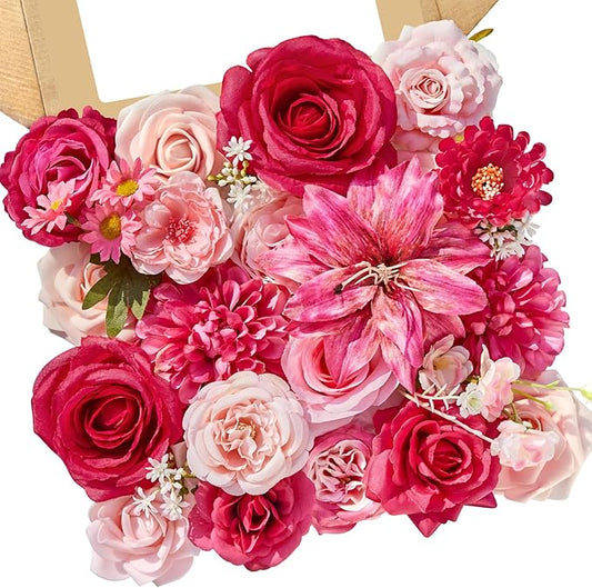 Serwalin Artificial Hot Pink & Magenta Flowers, Fuchsia Silk Fake Flowers, Pastel Pink Faux Flowers for Wedding Bouquet, Table Centerpieces, Home Decor