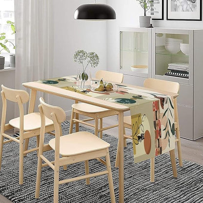 Mid Century Table Runner,Abstract Boho Plant Leaf Botanical Cat Modern Geometric Pattern Print Burlap for Hotel Indoors Outdoor Dining Room Kitchen Home Decor, 13x70in