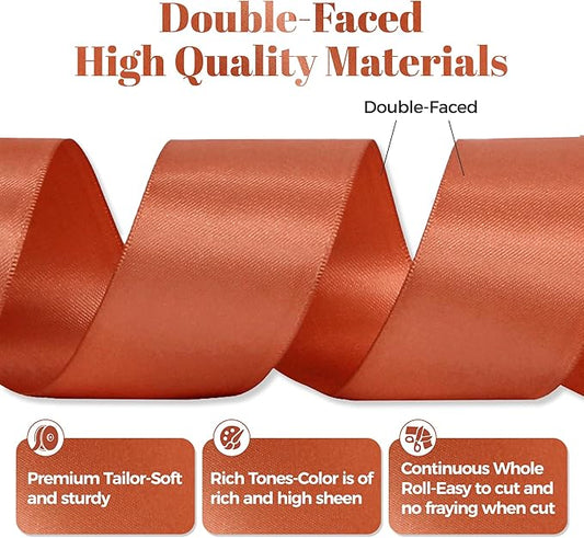 Copper Satin Ribbon, Double Faced 2 Inch X 25 Yards Copper Ribbon, Premium Satin Ribbon for Gift Wrapping, Crafts, Hair Bow Making, Sewing, Flower Bouquet, Wedding Party Decor