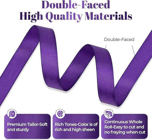 Purple Satin Ribbon, Double Faced 1/2 Inch X 50 Yards Purple Ribbon, Premium Satin Ribbon for Gift Wrapping, Crafts, Hair Bow Making, Sewing, Flower Bouquet, Wedding Party Decor
