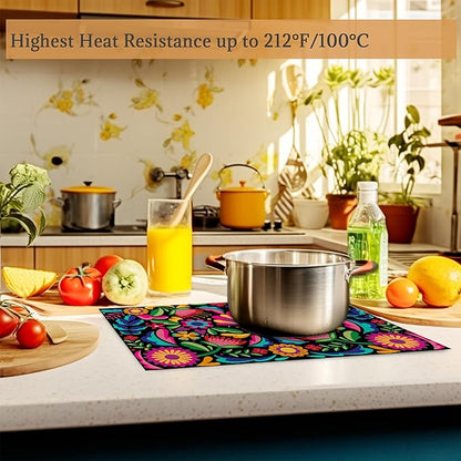 Colorful Floral Mexican Placemats Set of 6 Washable Table Mats for Kitchen Dining Table,Heat-Resistant Place Mats for Indoor Outdoor Party Holiday Decoration