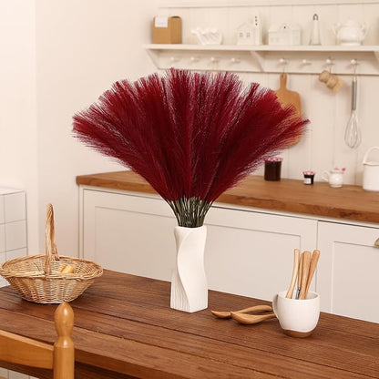 Faux Burgundy Pampas Grass - 30pcs 24 Inch Artificial Pampas Grass Decor Tall, Fake Pompas Grass for Vase Filler, Table Centerpieces, Wedding, Party and Home Decor (Burgundy, 60 Pieces)