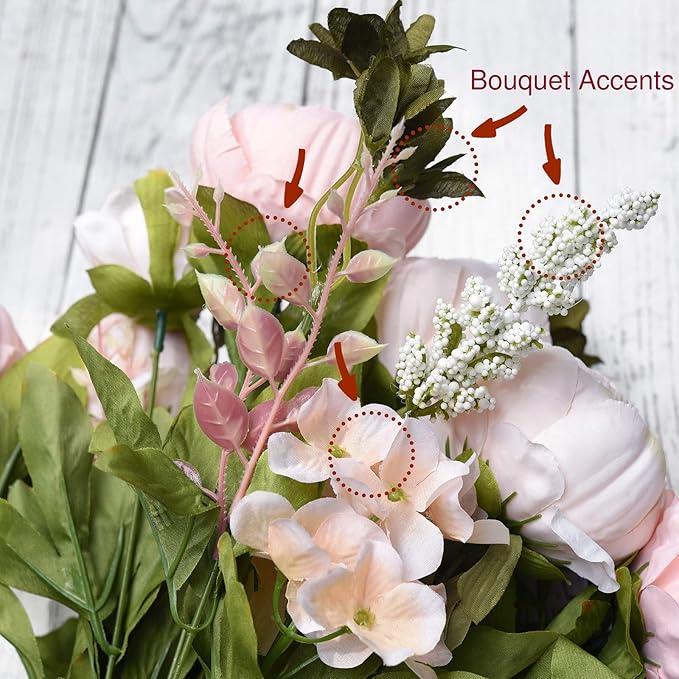 FiveSeasonStuff Vintage Artificial Peonies Silk Peony Flowers and Hydrangeas for Wedding Bridal Home Décor – Beautiful Floral Centerpiece Arrangement Decoration with 2 Bouquets (Rosy Pale Pink)