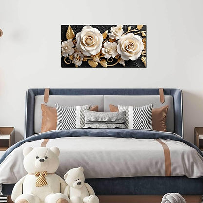 Flower Large Canvas Wall Art for Living Room Bedroom Home Office White and Gold Wall Art Blossom Picture Framed Wall Decor Modern Canvas Prints 20x40 In