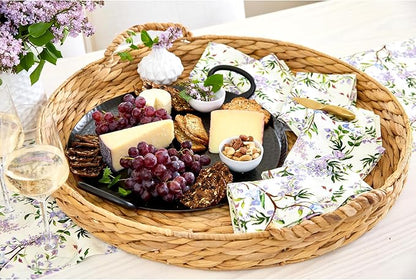 Solino Home Lilacs Floral Print Table Runner 48 inch - 100% Pure Linen Table Runner 14 x 48 Inch - Handcrafted and Machine Washable - Lilacs/Off White Print